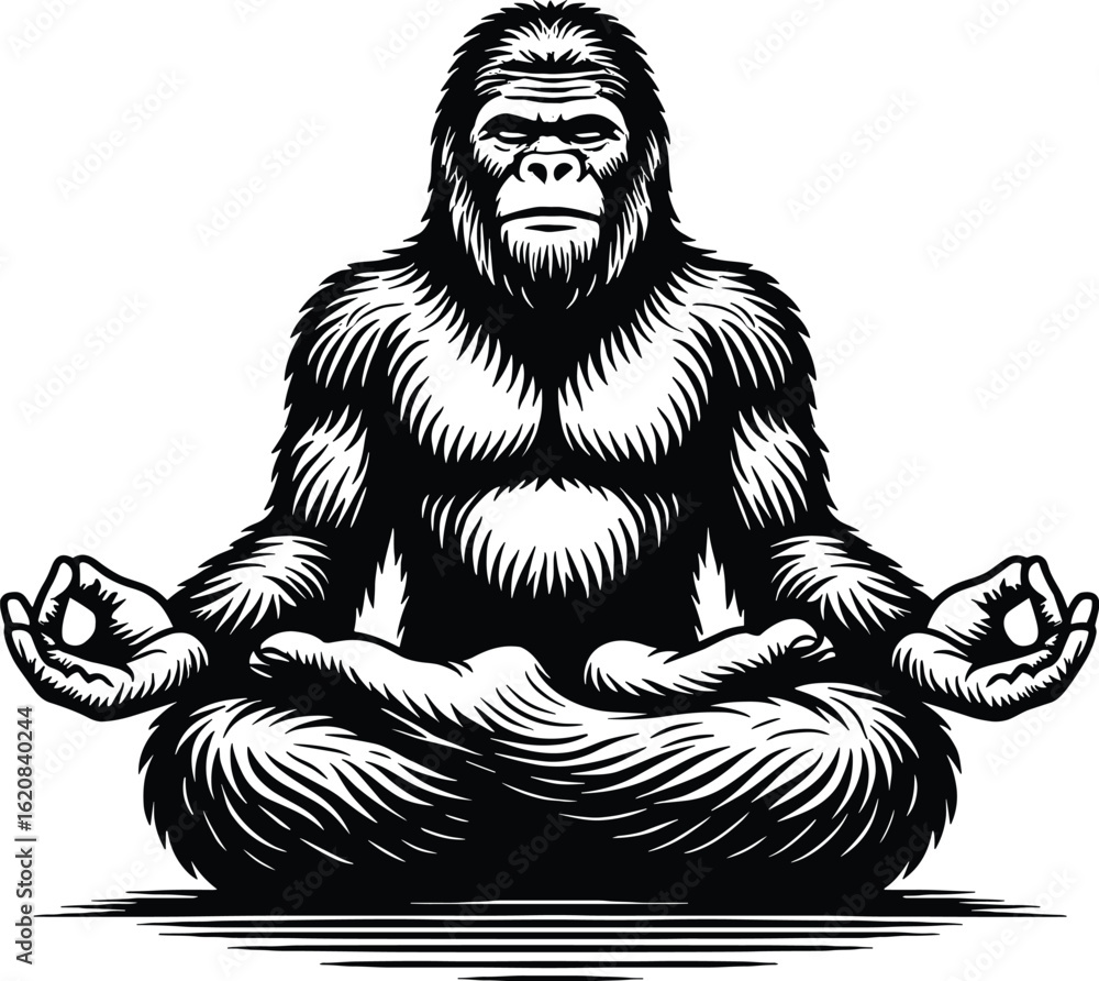 Fototapeta premium Bigfoot yoga vector black silhouette print design