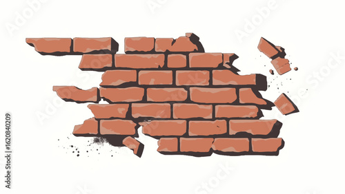 Aged Brick Wall with Texture and Weathered Details. Damaged Brick Wall. Vector Illustration.