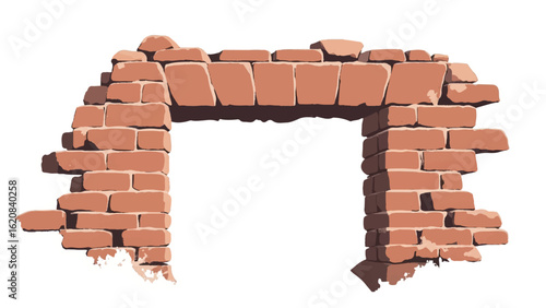 Aged Brick Wall with Texture and Weathered Details. Damaged Brick Wall. Vector Illustration.