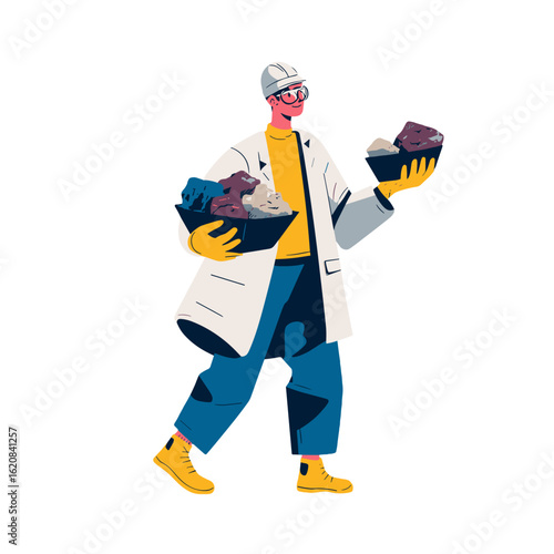 An illustration of a professional carrying a basket with mineral.