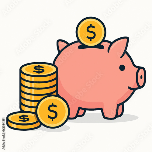 Piggy bank with coins, symbolizing savings and financial planning.