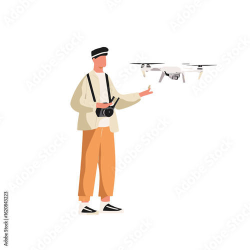 Drone pilot controlling a drone in flight.