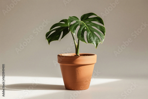 Monstera Plant in Terracotta Pot: Minimalist Home Decor