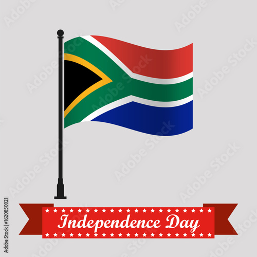 Flat South Africa Independence Day With Waving Flag