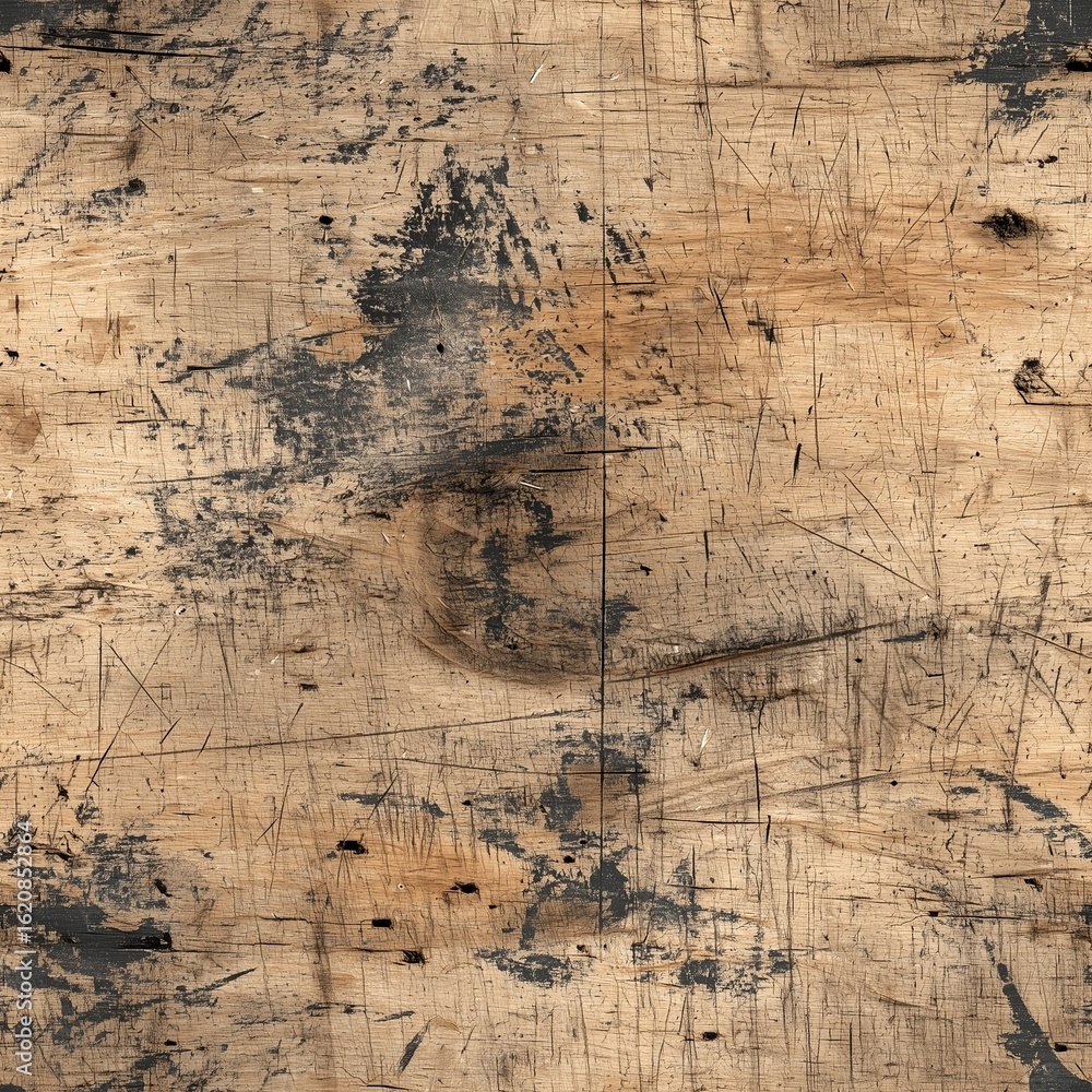 Naklejka premium Seamless Scuffed blackboard seamless texture, scratched school wood surface with chipped edges and faded black paint | education background | vintage classroom style tile