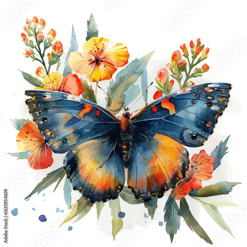Butterfly Flower, watercolor painting vector, isolated on a white background.