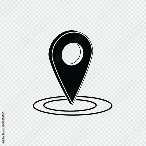 Black location pin icon on a map, symbolizing navigation, destination, and finding a specific place