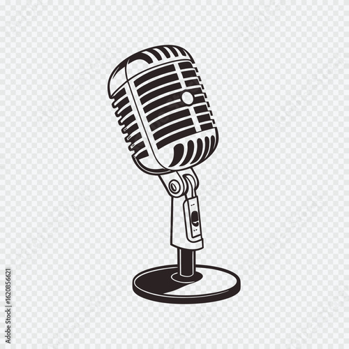 Vintage microphone illustration, a classic audio recording device for music and performance