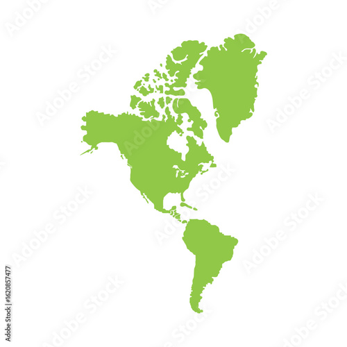 North and South America. Map. Geographical shapes of the continents. Isolated. White background.