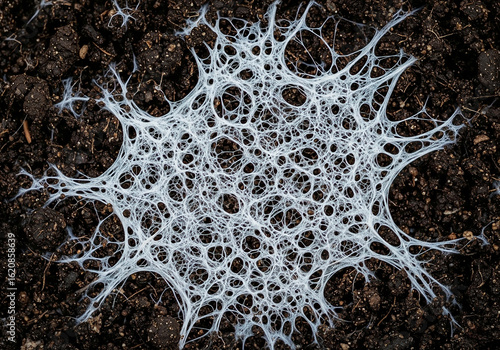 Macro of Mycelium Fungal Network in Soil
