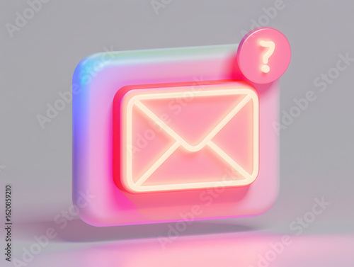 Pink notification icon with envelope and question mark in a soft pastel color palette rendering style