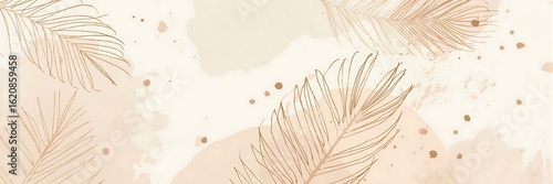 Delicate beige watercolor background with abstract foliage and spots for elegant and vintage designs, adding a touch of nature and artistic flair