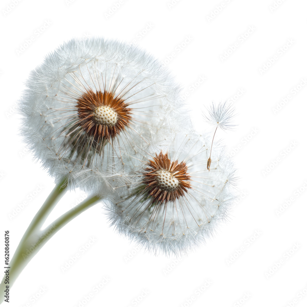 Obraz premium Two dandelion seed heads, close-up