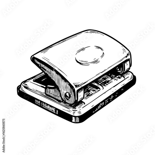 Vintage sketch of a hole puncher in black and white drawing  