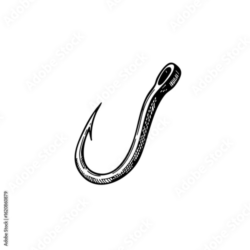 vintage fishing hook sketch in black and white illustration  