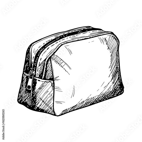 Vintage sketch of a makeup bag with a zipper and simple design  