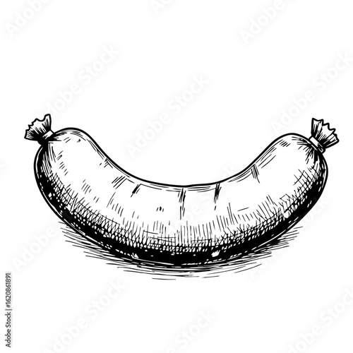 Vintage sketch of a detailed sausage with tied ends  