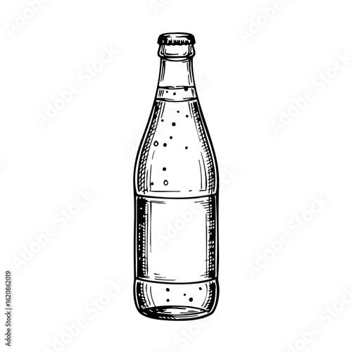 Vintage sketch of a sparkling water bottle with bubbles  
