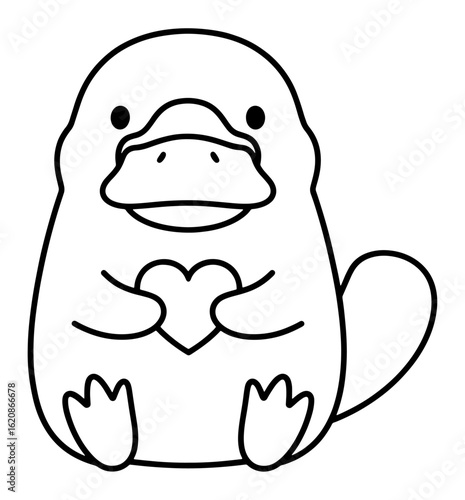 Cute Line Art Platypus Holding a Heart