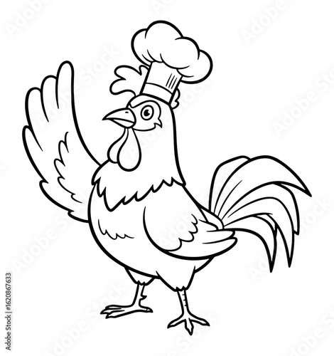 Cartoon Chef Rooster Toasting with a Cocktail in Black and White
