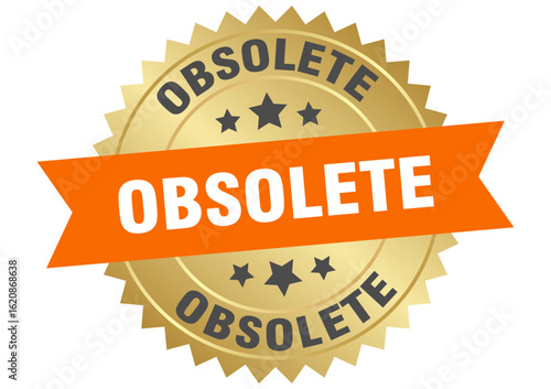 obsolete. obsolete round orange and gold label isolated on transparent background