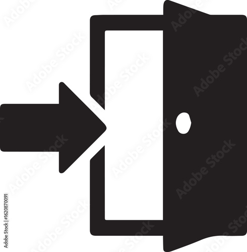Doorway Entrance Symbol with Arrow Pointing Inside Representing Access or Entry Point and ajar Doorway