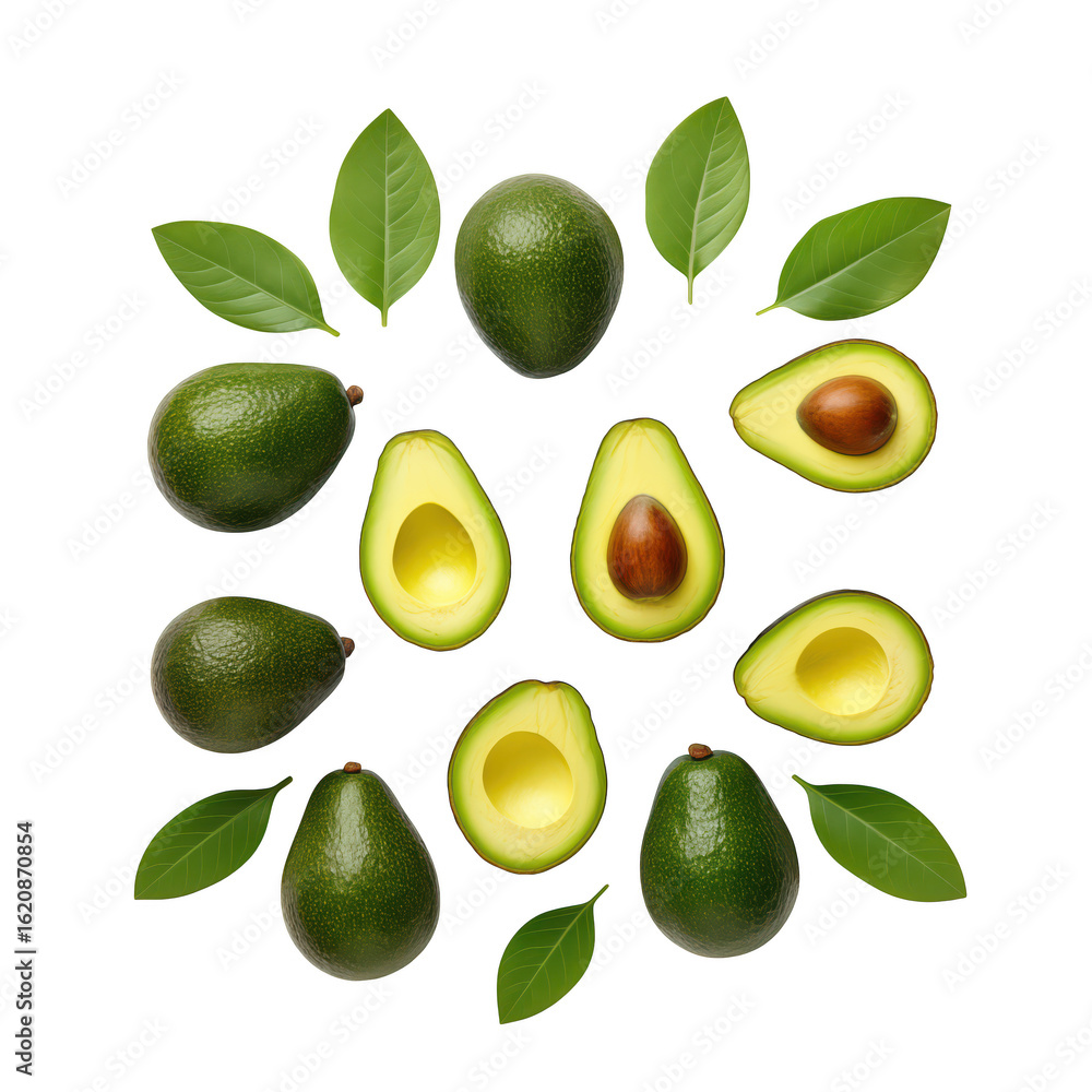 Top View of Ripe Avocados Arranged isolated on transparent background Remove png Top View of Ripe Avocados Arranged isolated on transparent background Remove png