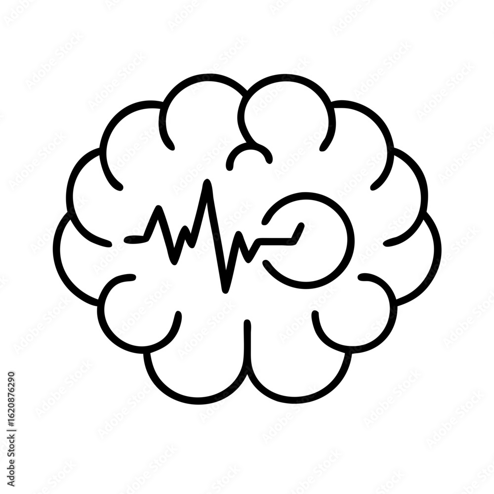 Brain wave activity icon for mental health, neurology, and cognitive function analysis concept Brain wave activity icon for mental health, neurology, and cognitive function analysis concept