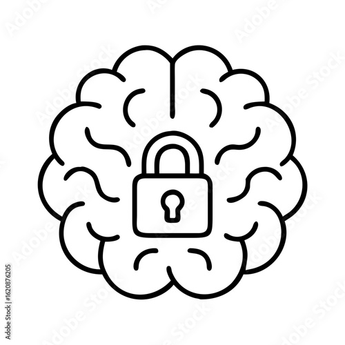 Brain security concept illustration showing mental health protection and intellectual property lock