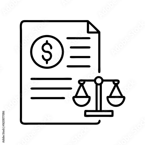 Financial law and legal document with balance scale icon for justice and finance regulation rule