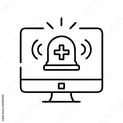 Online medical alert system on computer screen for emergency healthcare notification service app