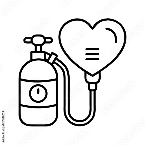 Oxygen therapy with heart shaped bag vector illustration for medical and healthcare concept design