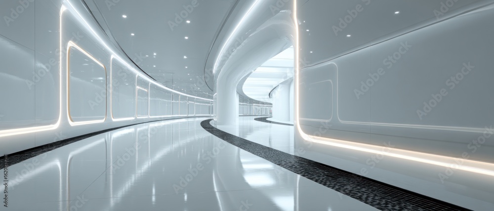 Obraz premium Futuristic White Corridor: A Modern Architectural Marvel