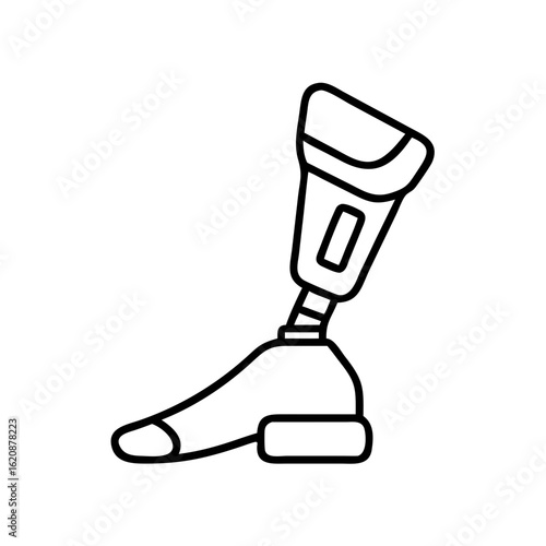 Prosthetic leg outline drawing vector, artificial limb illustration for medical equipment design projects