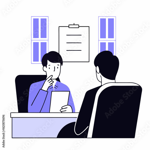 Business Interview: The artful design captures a business professional's attentive listening while conducting a professional interview setting.