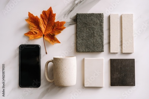 Autumnal Mood Board:  Phone, Mug, Samples