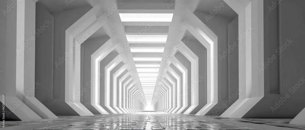 Fototapeta premium Abstract White Hexagon Corridor: A Futuristic Architectural Visualization