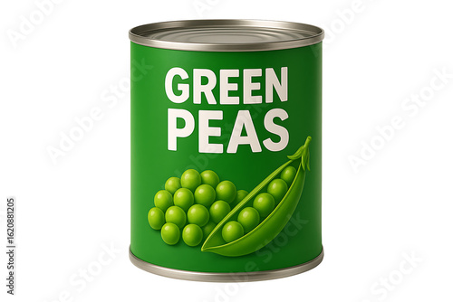 Green peas can isolated on transparent background