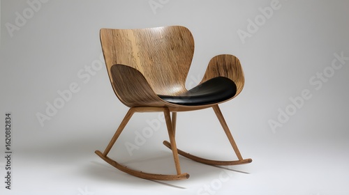Unique rocking chair made of wood and leather isolated on white background