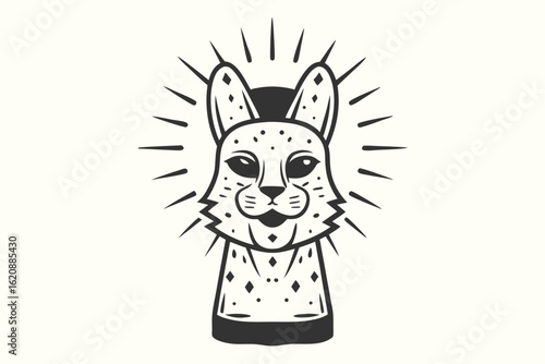 lynx head black and white silhouette line art