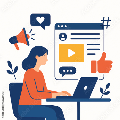 Content creator or blogger working on a laptop.
