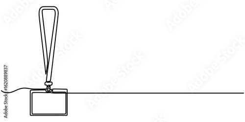 Continuous line drawing badges id cards holders isolated on white background. Vector illustration, man shows her badge, which hangs around his neck - one line drawing. concept correspondent
