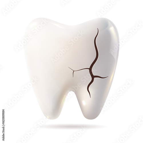Cracked tooth. 3D realistic of cracked tooth vector illustration. dental care