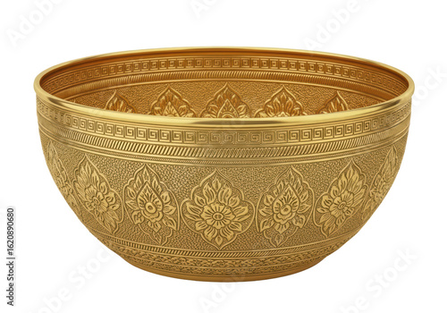 Traditional Thai Gold Bowl with Ornate Pattern
