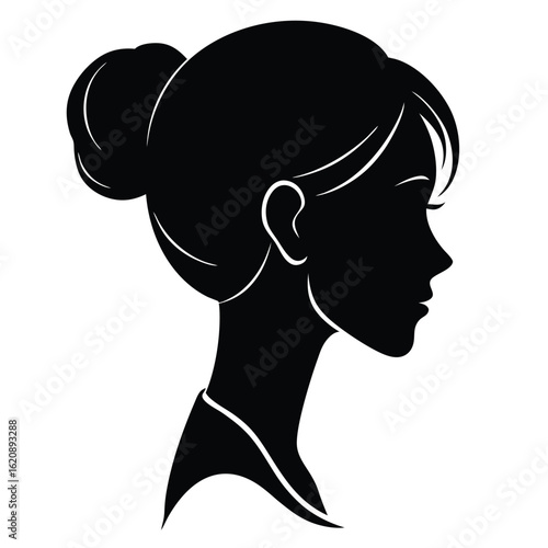 Elegant woman profile silhouette with hair bun black