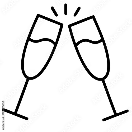Outline Champagne Flutes Toasting Icon Isolated

