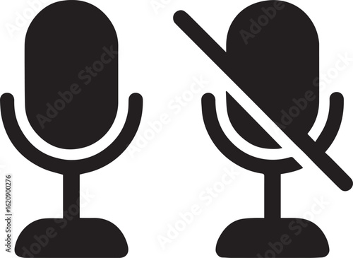 Microphone Icons Depicting Audio Input Status Active and Inactive Mute Symbol For Communication Media
