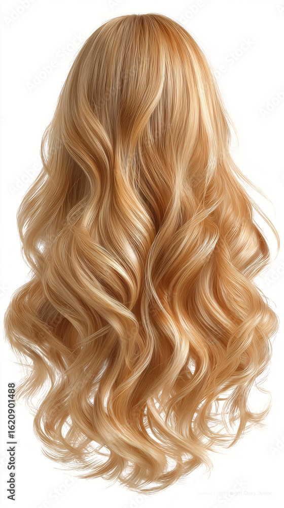 Naklejka premium Today's illustration of a luxury wig featuring soft waves and warm blonde tones, designed for easy digital editing and professional presentations. This file has a floating effect, completely devoid of