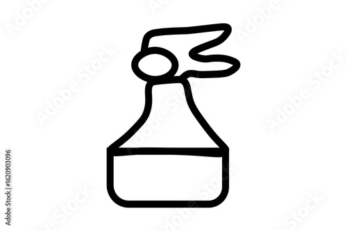 The image is a simple, black outline drawing of a spray bottle or a liquid container with a sprayer nozzle. The main body is a rectangular shape with rounded corners at the bottom.