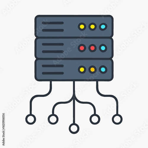 Data server rack and network hub icon